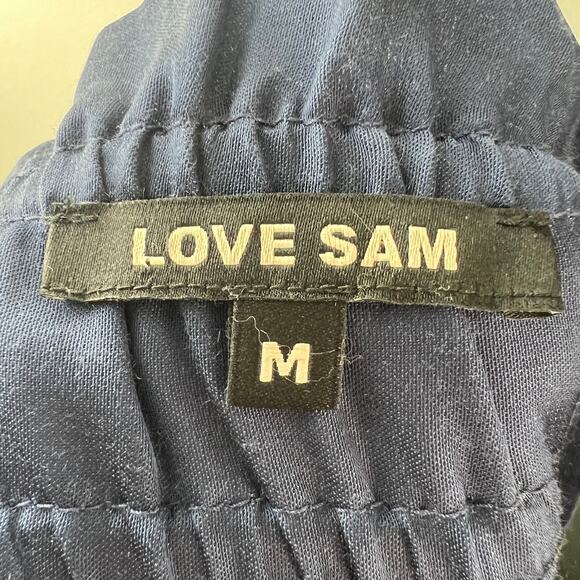 Love Sam Blue Alexe Bomber Jacket Floral Embroidered V-Neck Zip Size Medium M - Picture 10 of 12